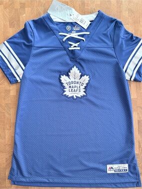 Majestic Toronto Maple Leafs Woman’s Blue Lace-Up Jersey Tee - New with tags